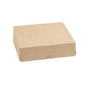 caja con divisor en material plegadizo y color kraft para contacto directo con alimentos  de frente y con tapa cerrada