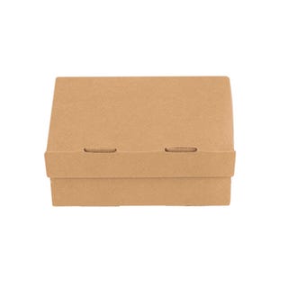 caja mini picadera en cartón corrugado de medidas 8.5 X 6 X 3.5" color kraft con tapa cerrada  de frente