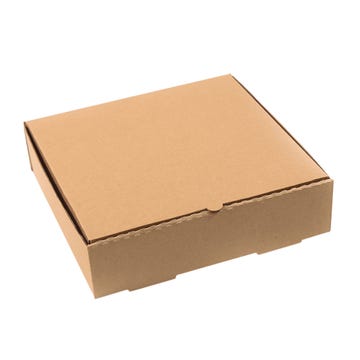 caja picadera en cartón corrugado de medidas 11.8 X 11.7 X 2.9" color kraft con tapa cerrada  de frente