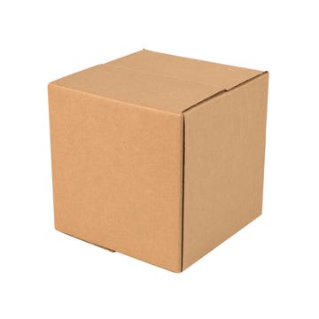 caja regular en cartón corrugado con medidas 10 X 10 X 10"  en color kraft  con tapa cerrada y de frente