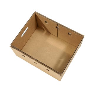 fondo para caja de quenepa tipo bandeja de 25 lb en cartón corrugado y color kraft con agujeros de ventilación  de lado